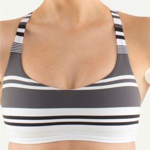 Lululemon, free to be bra. Groovy stripe-black/Gray/White.  Size 6, EUC.